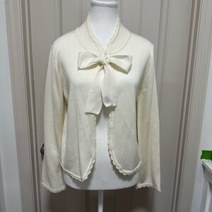 New Directions Cream Cardigan with Bow Accent